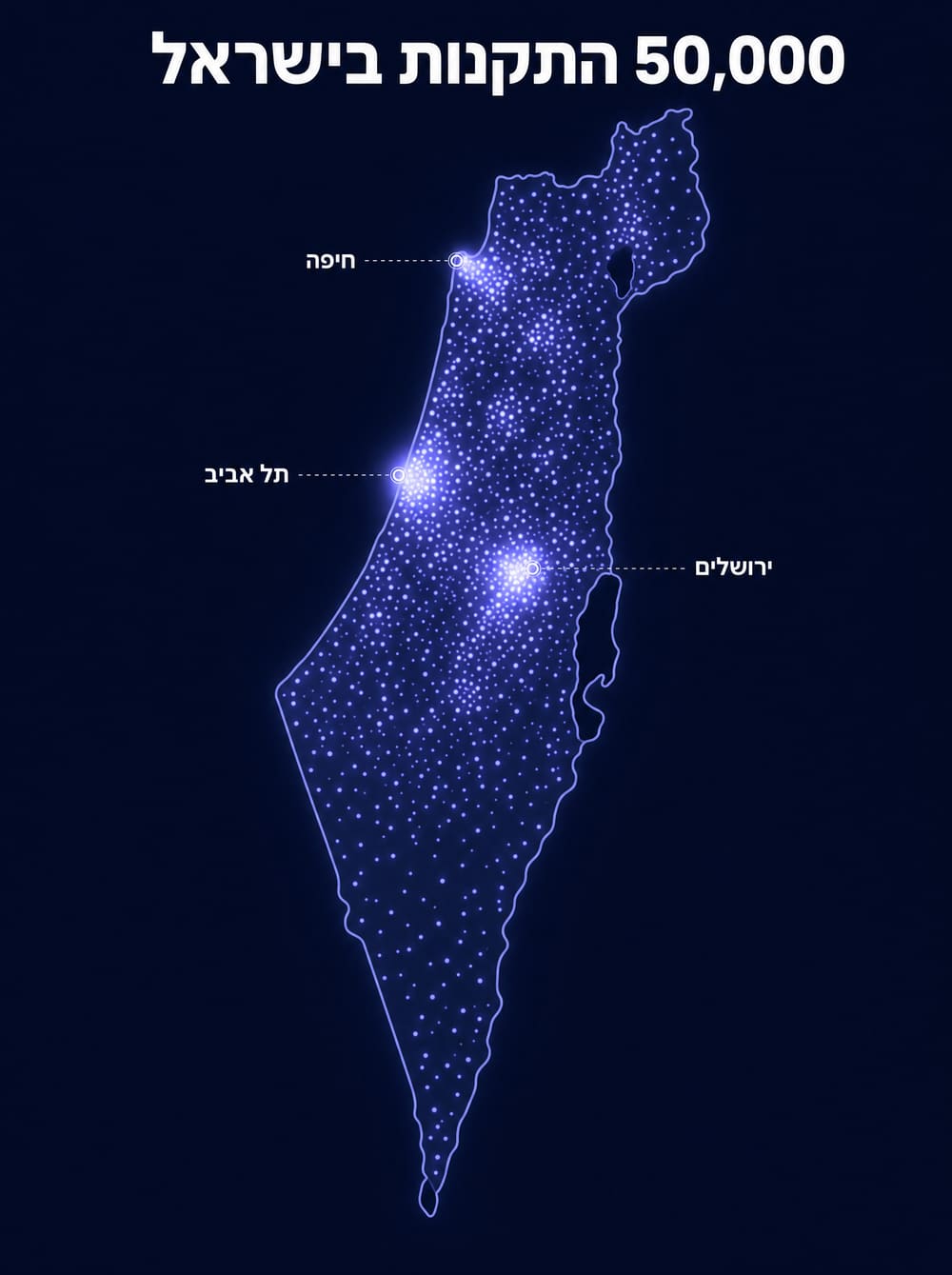 מפת התקנות Kontrol ZERO בישראל — כ-50,000 התקנות מאז מרץ 2023, צפיפות בתל אביב, ירושלים וחיפה